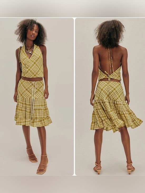 Free People Dresses & Skirts - NWT Free People XS Traymore Plaid Set in Avocado 🥑 Oil Green 2 PIECE New $198